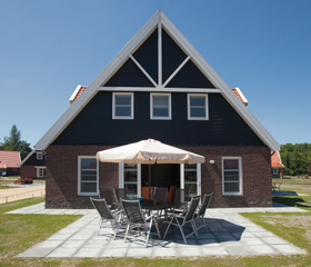 Een vrijstaande vakantiewoning met een ruim terras en tuinmeubilair, gelegen op Landal Waterparc Veluwemeer aan het Veluwemeer.