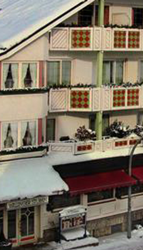 De buitenkant van het kindvriendelijke Göbels Landhotel in Willingen, bedekt met een laag sneeuw in de winter.