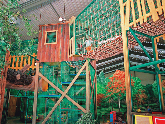 Het grote indoor speelparadijs van Landal Coldenhove met een uitdagend klimparcours en een boomhut.