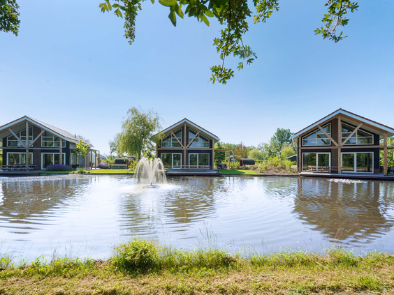 Moderne vakantiewoningen op Residence Lichtenvoorde prachtig gelegen aan het water met een fontein.