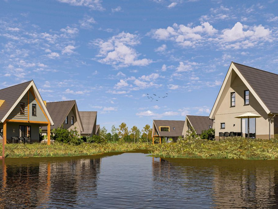 Een reeks vrijstaande, duurzame vakantiewoningen met een strak design, gelegen aan een groot ven op Vakantiepark De Strabrechtse Vennen.