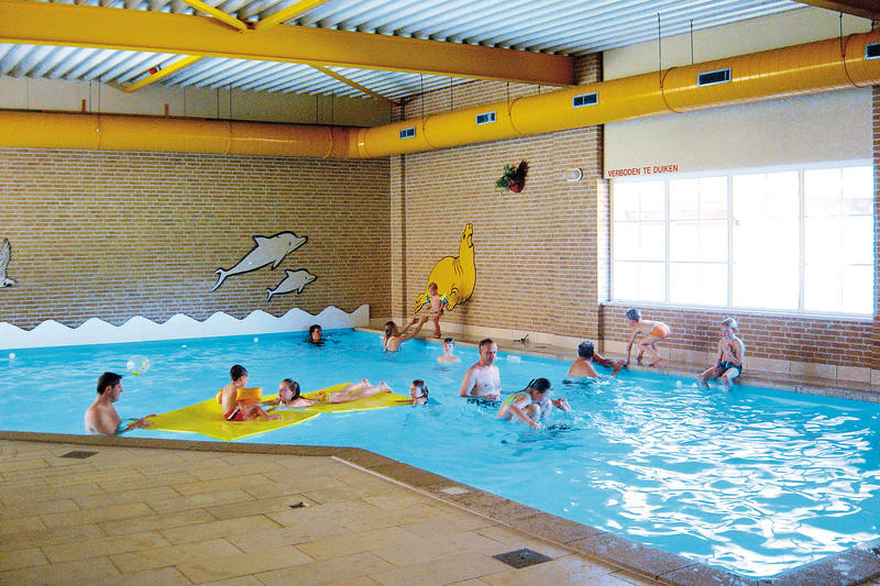 Kinderen en gezinnen zwemmen en spelen in het overdekte binnenzwembad van Vakantiepark Hellendoorn.